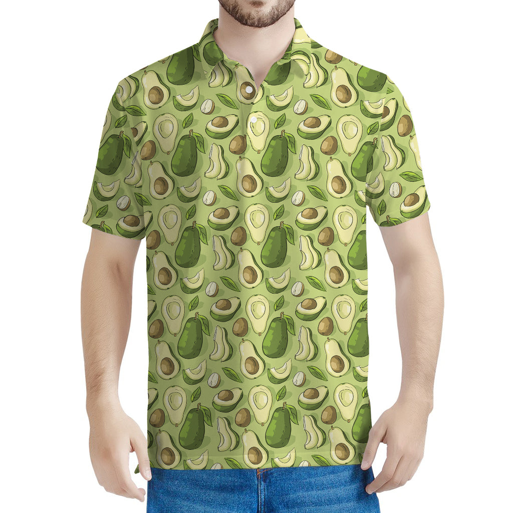 Cartoon Avocado Pattern Print Men's Polo Shirt