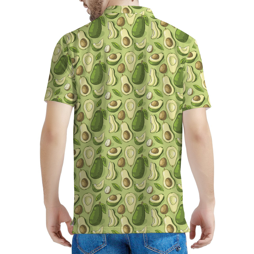 Cartoon Avocado Pattern Print Men's Polo Shirt