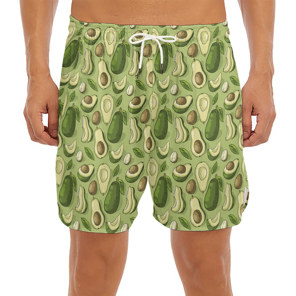 Cartoon Avocado Pattern Print Men's Split Running Shorts