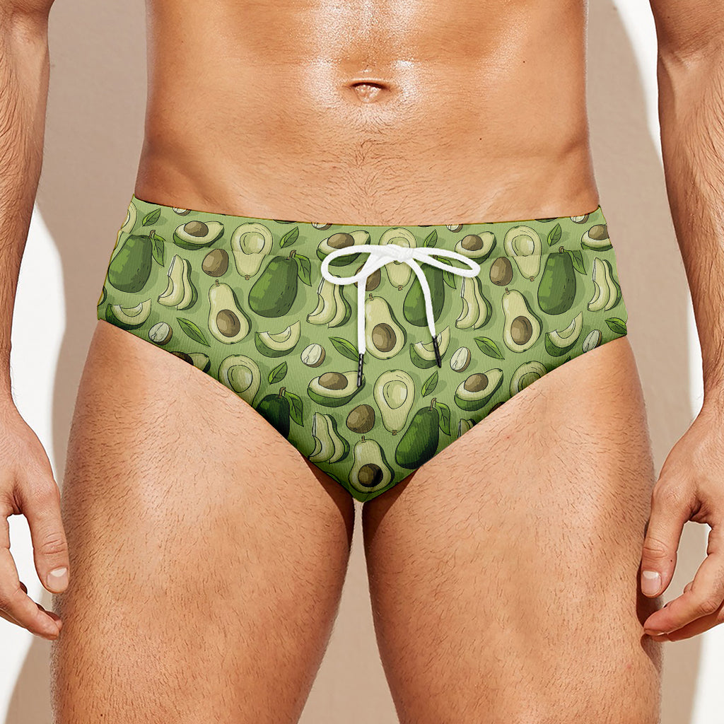 Cartoon Avocado Pattern Print Men's Swim Briefs