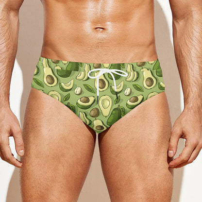 Cartoon Avocado Pattern Print Men's Swim Briefs