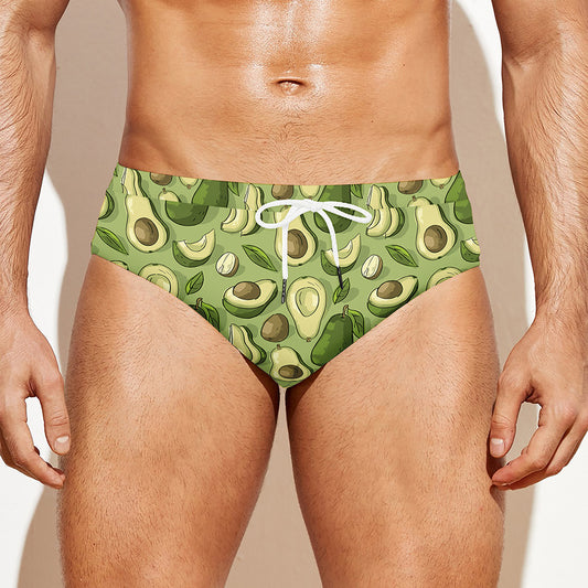 Cartoon Avocado Pattern Print Men's Swim Briefs