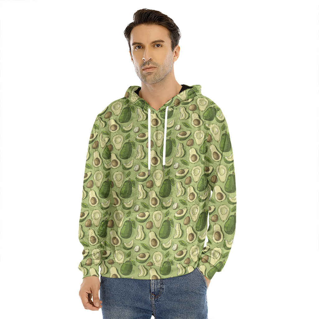 Cartoon Avocado Pattern Print Men's Velvet Pullover Hoodie