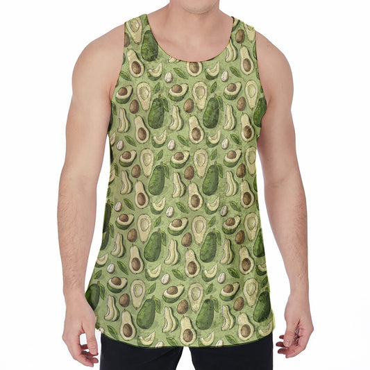 Cartoon Avocado Pattern Print Men's Velvet Tank Top
