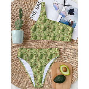 Cartoon Avocado Pattern Print One Shoulder Bikini Top