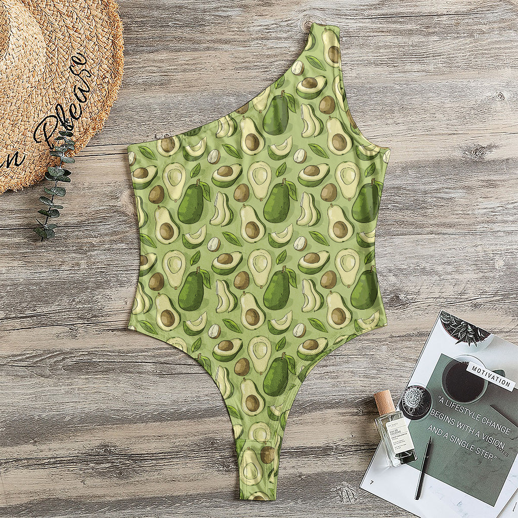 Cartoon Avocado Pattern Print One Shoulder Bodysuit