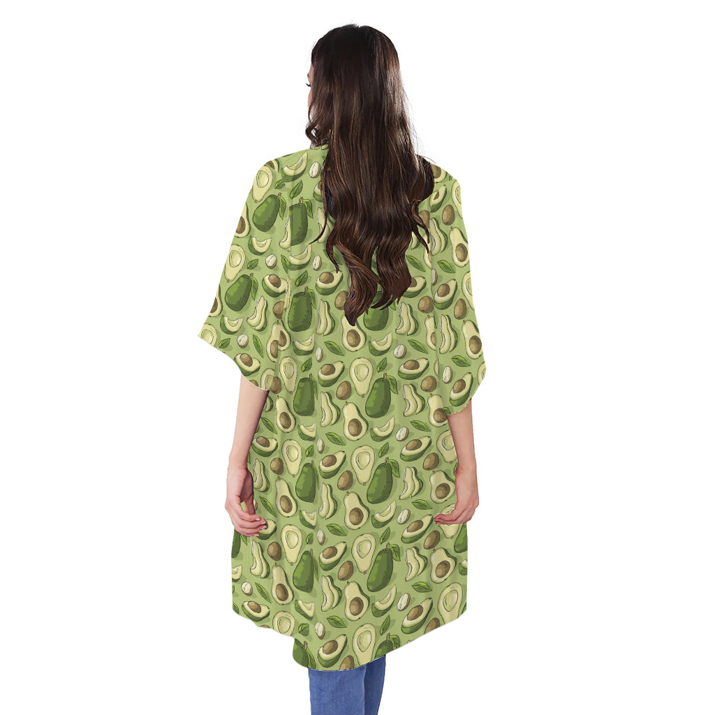 Cartoon Avocado Pattern Print Open Front Beach Cover Up