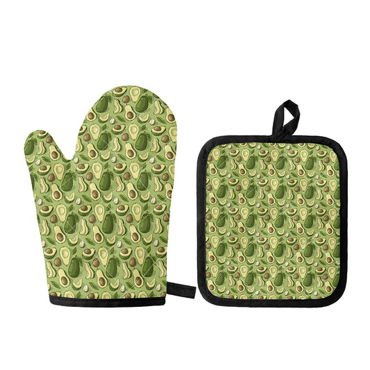Cartoon Avocado Pattern Print Oven Mitt And Pot Holder Set