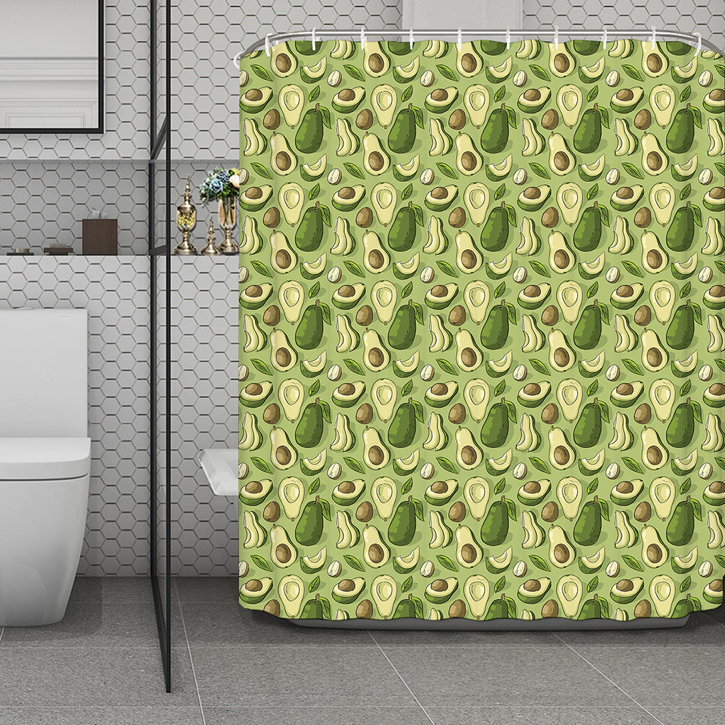 Cartoon Avocado Pattern Print Polyester Shower Curtain