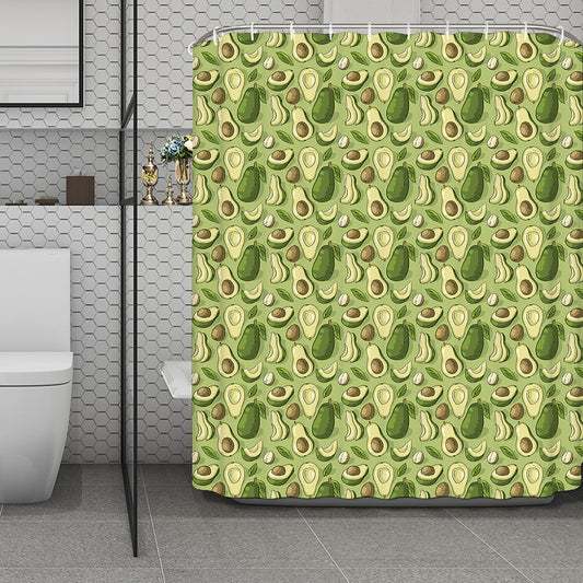 Cartoon Avocado Pattern Print Polyester Shower Curtain