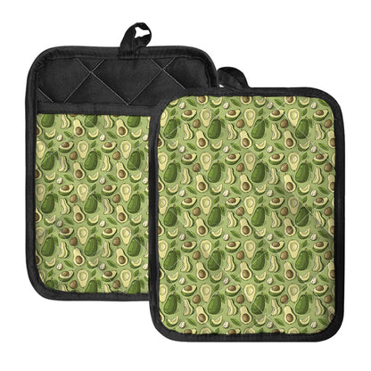 Cartoon Avocado Pattern Print Pot Holders With Pocket