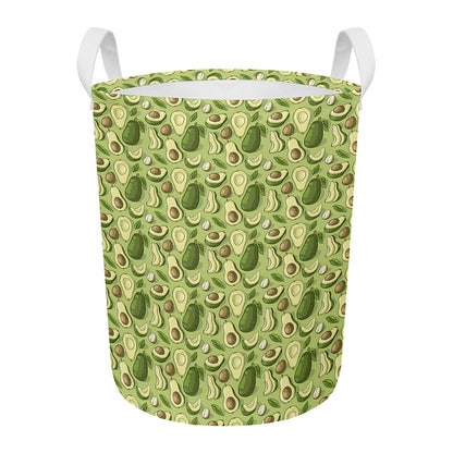 Cartoon Avocado Pattern Print Round Laundry Basket