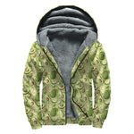 Cartoon Avocado Pattern Print Sherpa Lined Zip Up Hoodie