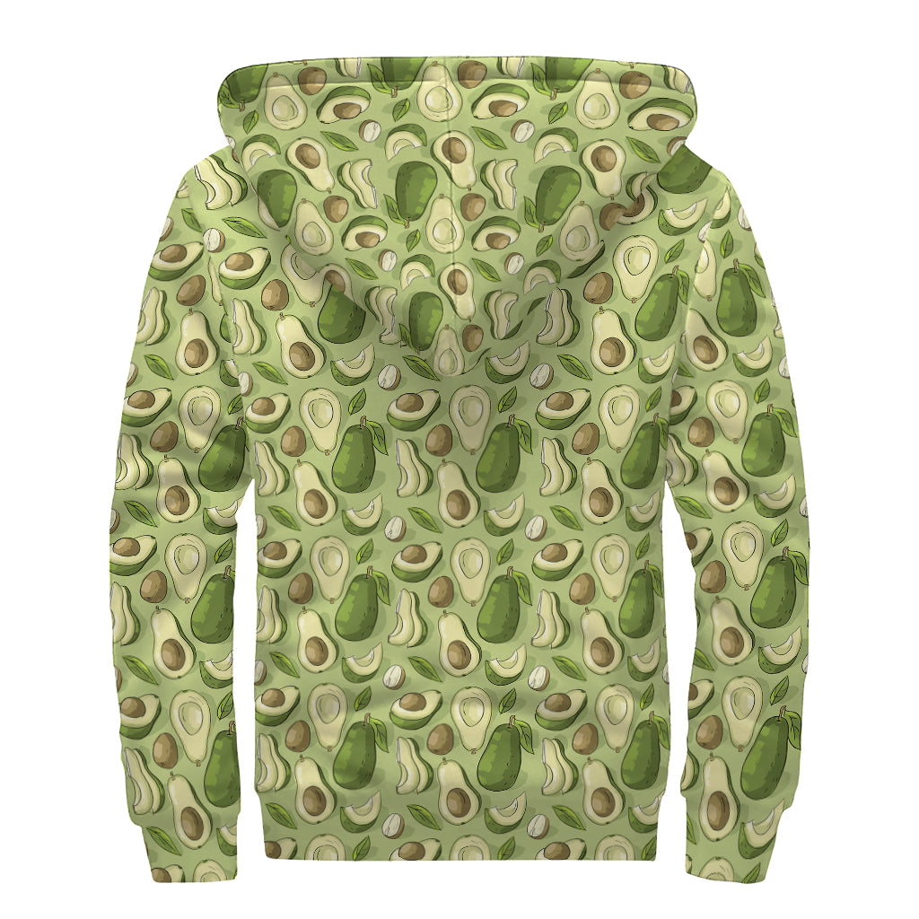 Cartoon Avocado Pattern Print Sherpa Lined Zip Up Hoodie