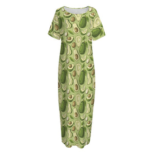 Cartoon Avocado Pattern Print Short Sleeve Long Nightdress