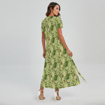 Cartoon Avocado Pattern Print Short Sleeve Maxi Dress