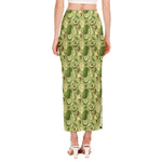 Cartoon Avocado Pattern Print Side Slit Maxi Skirt