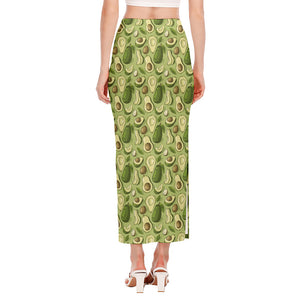 Cartoon Avocado Pattern Print Side Slit Maxi Skirt