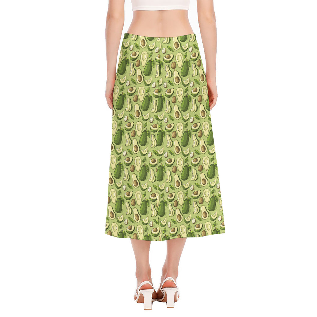 Cartoon Avocado Pattern Print Side Slit Midi Skirt