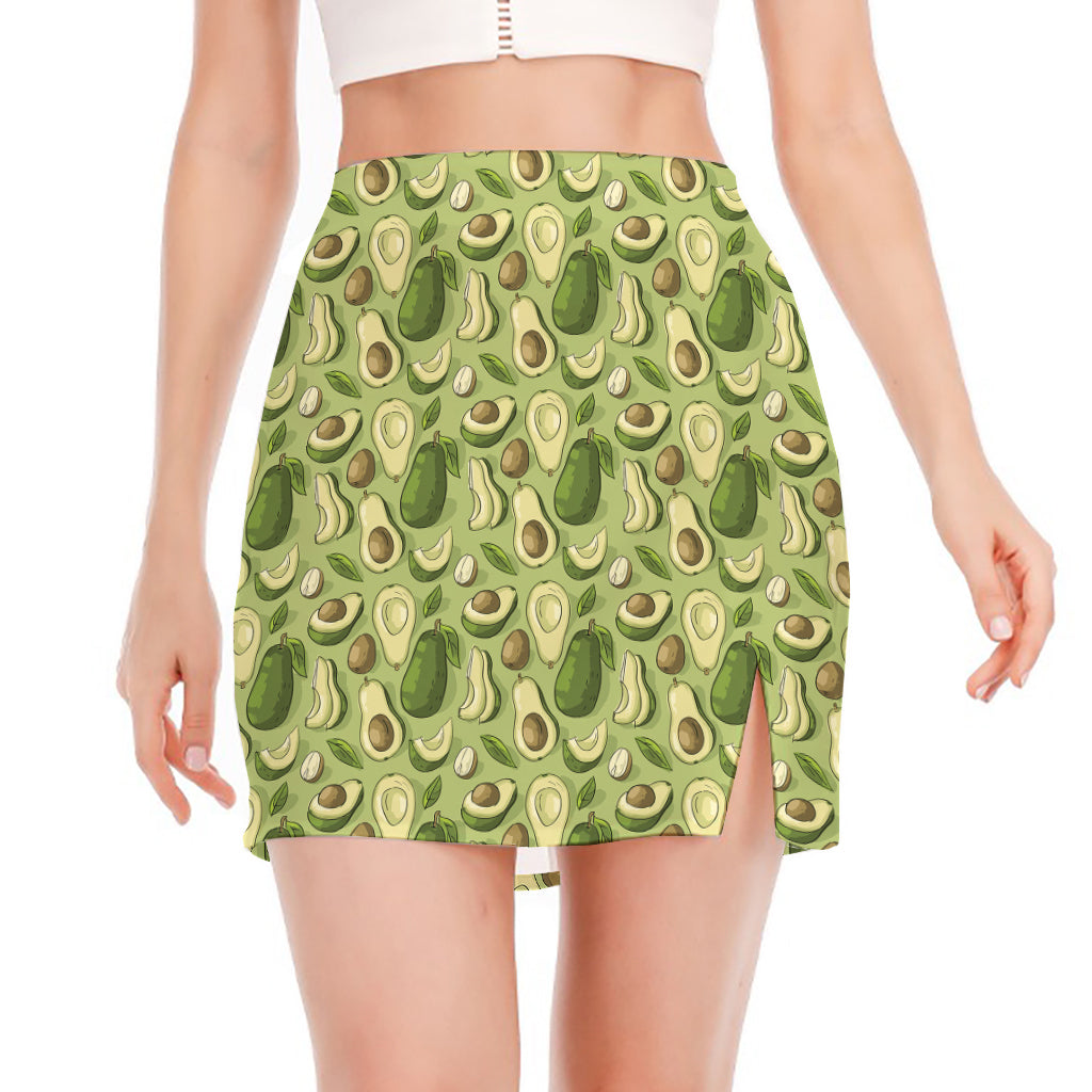 Cartoon Avocado Pattern Print Side Slit Mini Skirt