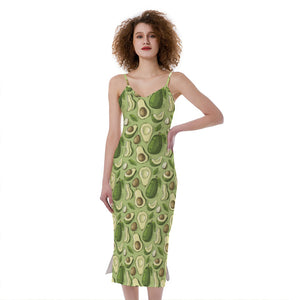 Cartoon Avocado Pattern Print Slim Fit Midi Cami Dress