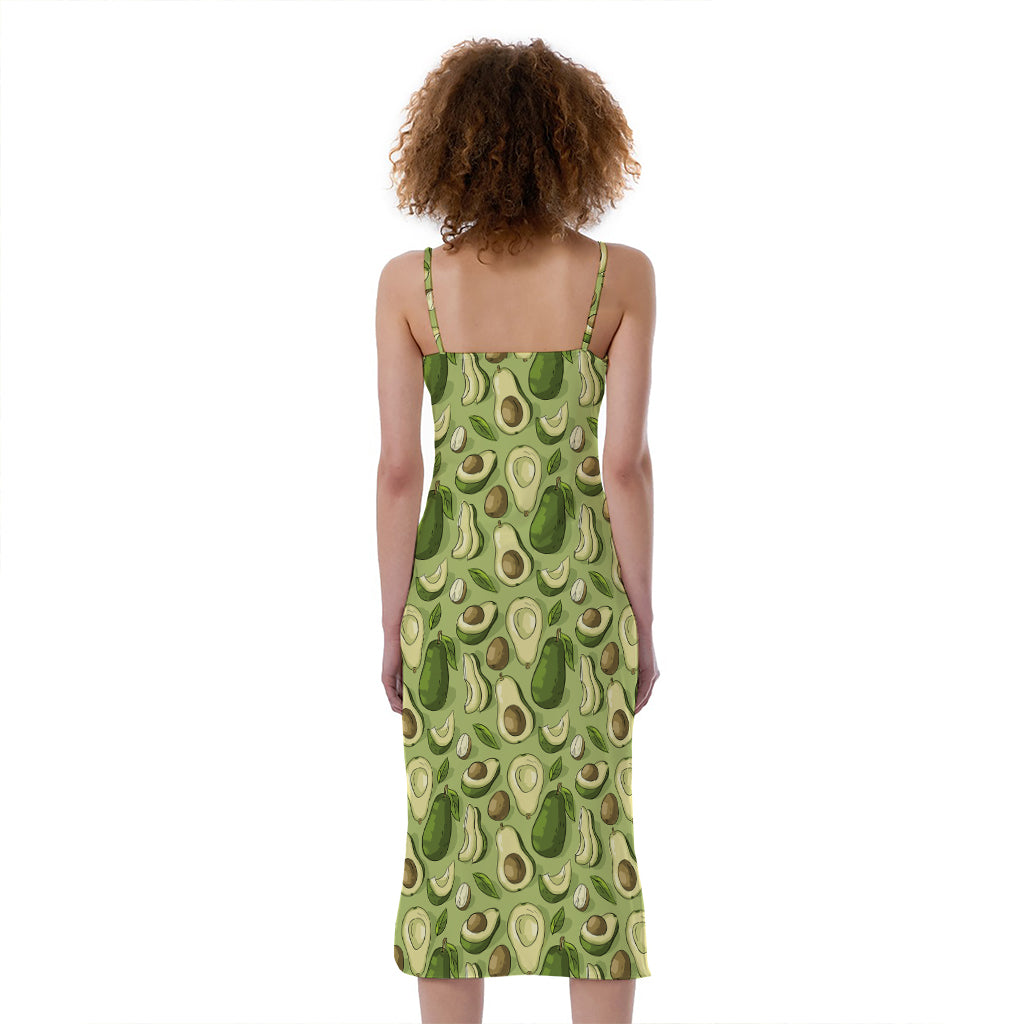 Cartoon Avocado Pattern Print Slim Fit Midi Cami Dress