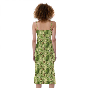 Cartoon Avocado Pattern Print Slim Fit Midi Cami Dress