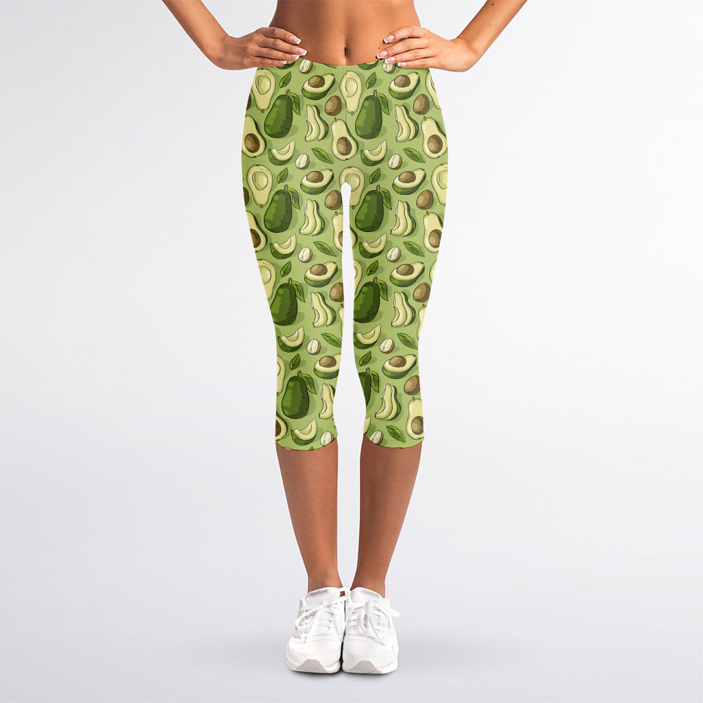 Cartoon Avocado Pattern Print Women's Capri Leggings