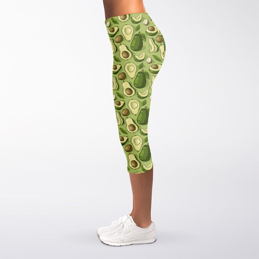 Cartoon Avocado Pattern Print Women's Capri Leggings