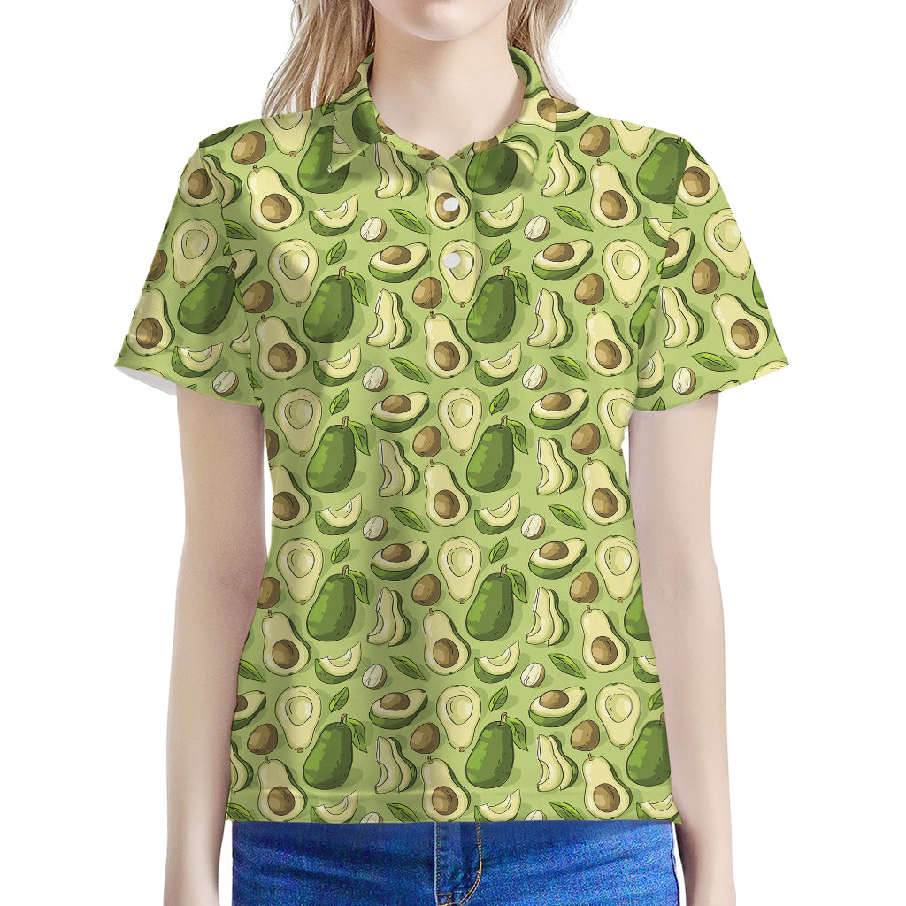 Cartoon Avocado Pattern Print Women's Polo Shirt