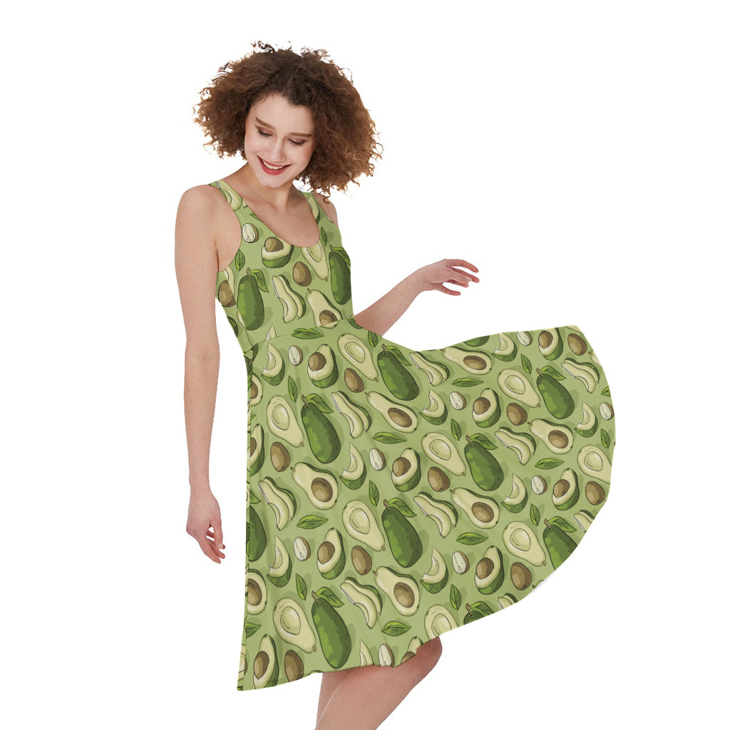 Cartoon Avocado Pattern Print Women's Sleeveless Dress