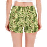 Cartoon Avocado Pattern Print Women's Split Running Shorts