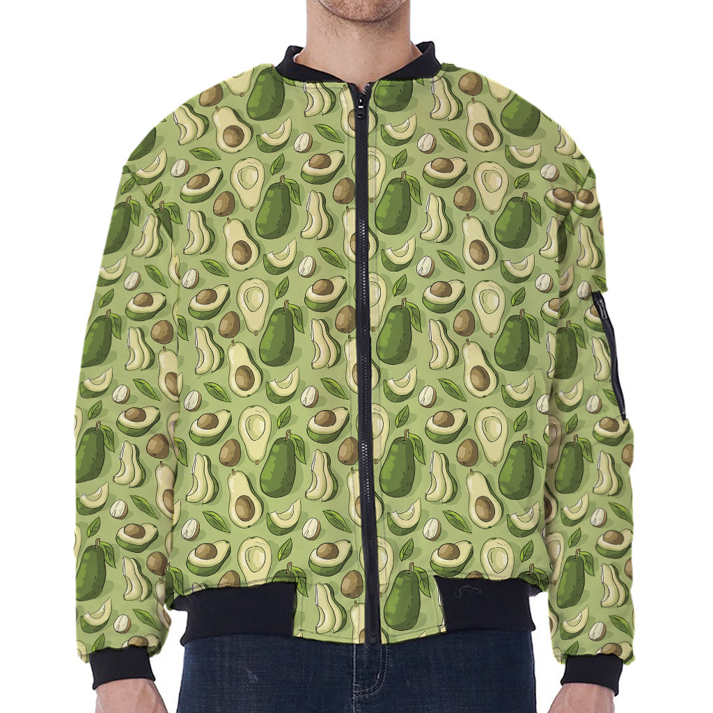 Cartoon Avocado Pattern Print Zip Sleeve Bomber Jacket