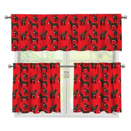 Cartoon Balearic Donkey Pattern Print 3 Piece Kitchen Curtains