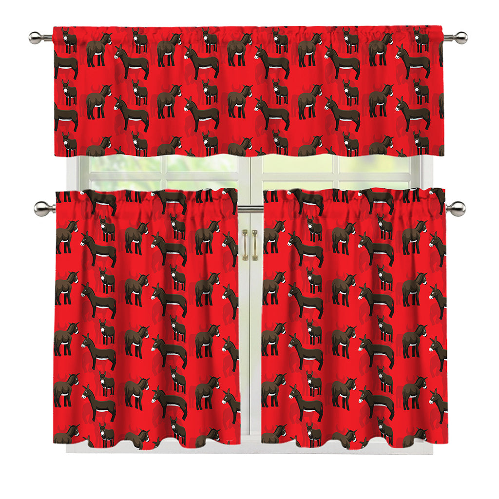 Cartoon Balearic Donkey Pattern Print 3 Piece Kitchen Curtains