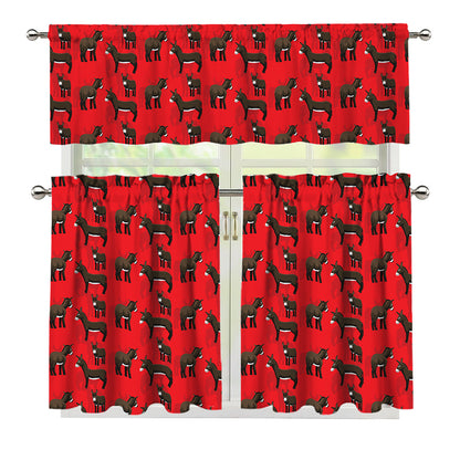 Cartoon Balearic Donkey Pattern Print 3 Piece Kitchen Curtains