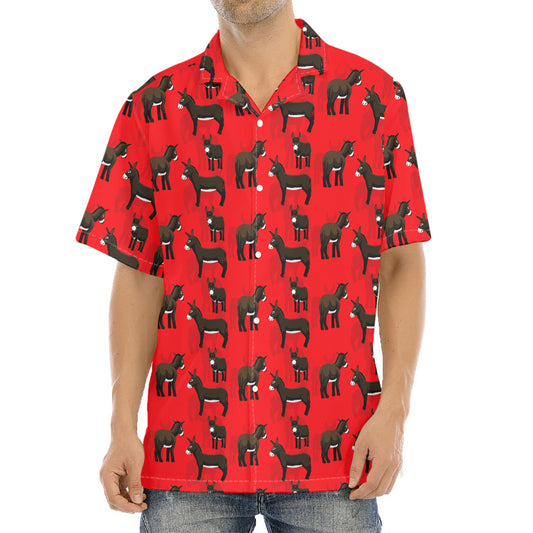 Cartoon Balearic Donkey Pattern Print Aloha Shirt