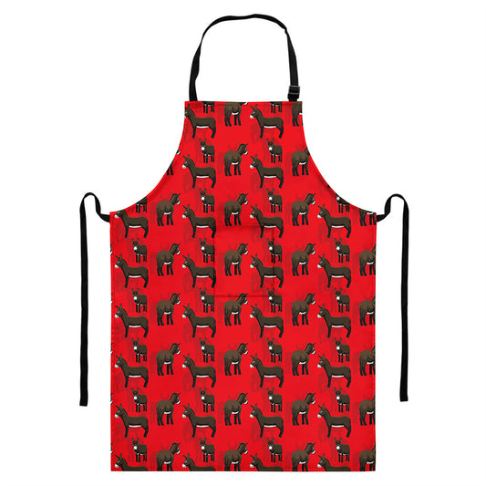 Cartoon Balearic Donkey Pattern Print Bib Apron With Pocket