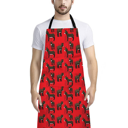 Cartoon Balearic Donkey Pattern Print Bib Apron With Pocket