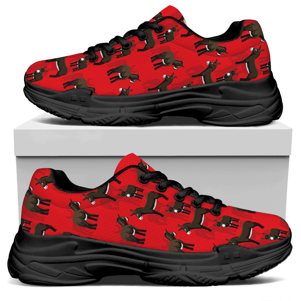 Cartoon Balearic Donkey Pattern Print Black Chunky Shoes