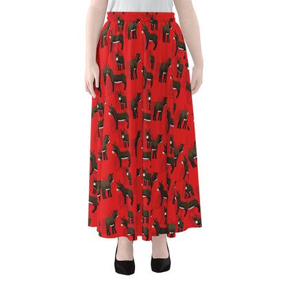 Cartoon Balearic Donkey Pattern Print Chiffon Maxi Skirt