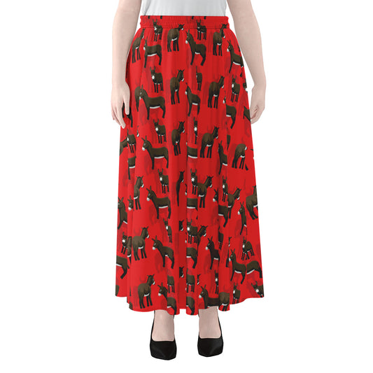 Cartoon Balearic Donkey Pattern Print Chiffon Maxi Skirt