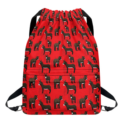 Cartoon Balearic Donkey Pattern Print Drawstring Backpack