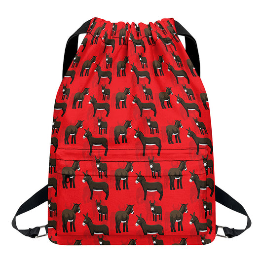 Cartoon Balearic Donkey Pattern Print Drawstring Backpack