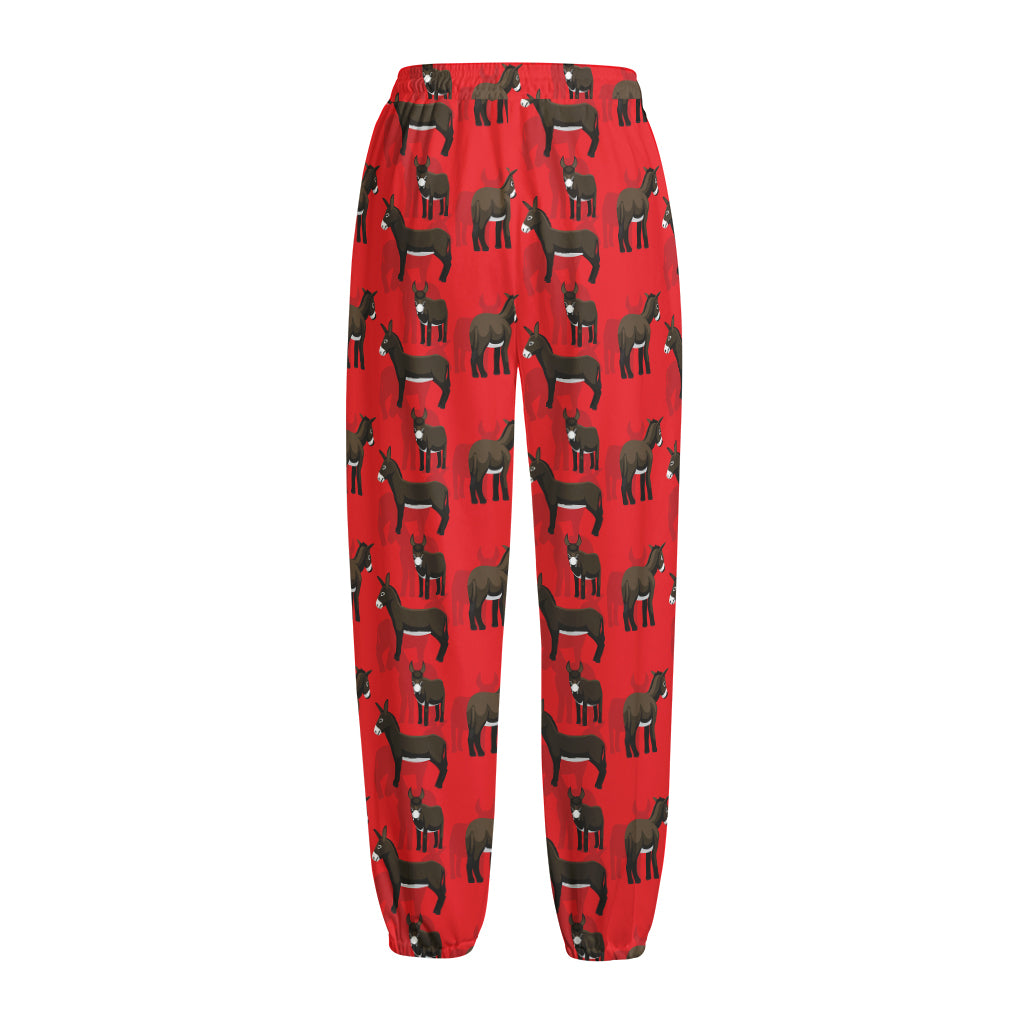Cartoon Balearic Donkey Pattern Print Fleece Lined Knit Pants