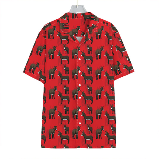 Cartoon Balearic Donkey Pattern Print Hawaiian Shirt