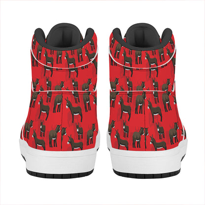 Cartoon Balearic Donkey Pattern Print High Top Leather Sneakers