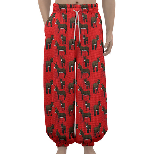 Cartoon Balearic Donkey Pattern Print Lantern Pants