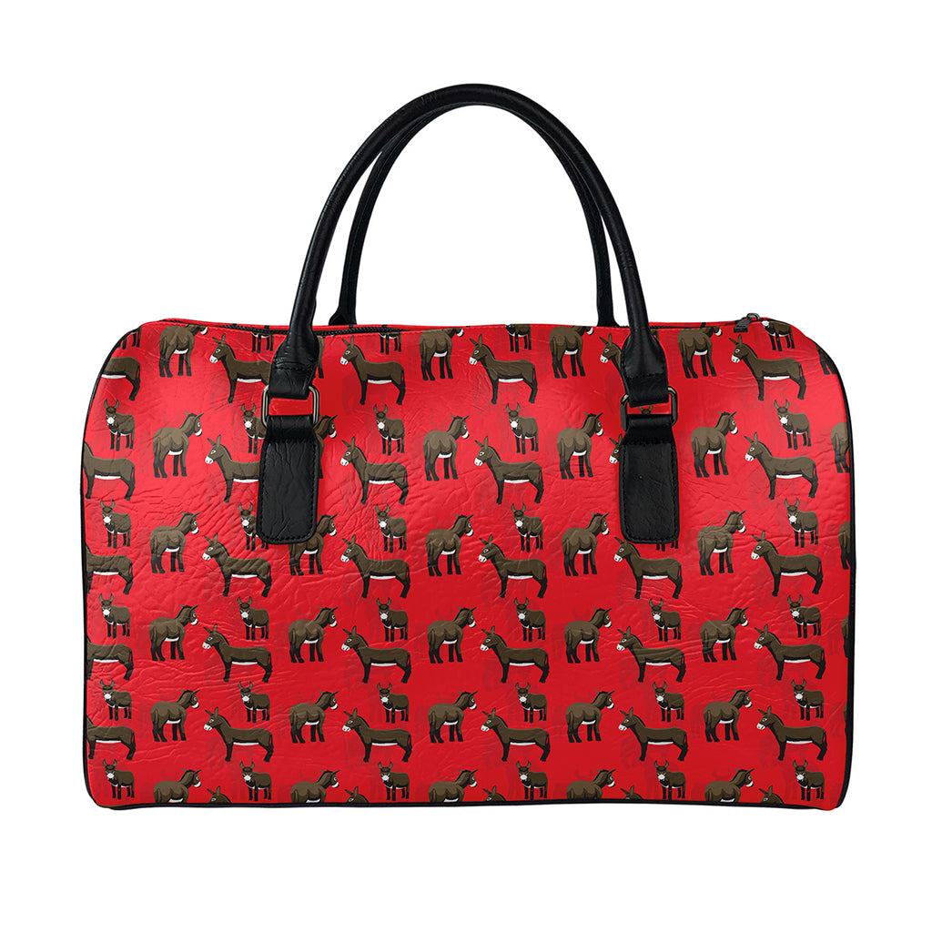 Cartoon Balearic Donkey Pattern Print Leather Duffle Bag