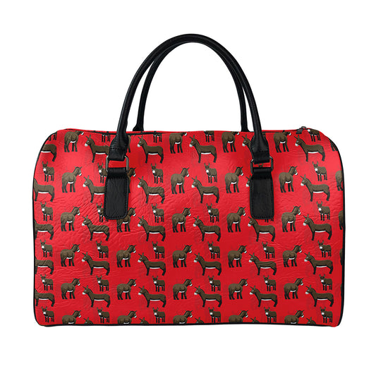Cartoon Balearic Donkey Pattern Print Leather Duffle Bag